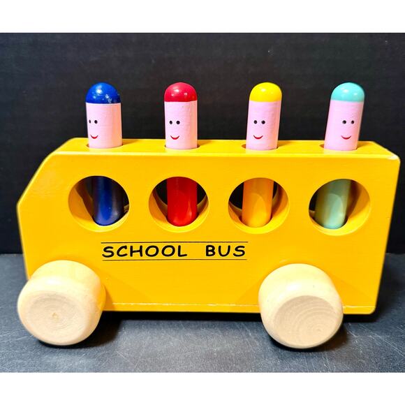 The Original Toy Company School Bus wooden rolling vehicle - Picture 1 of 4
